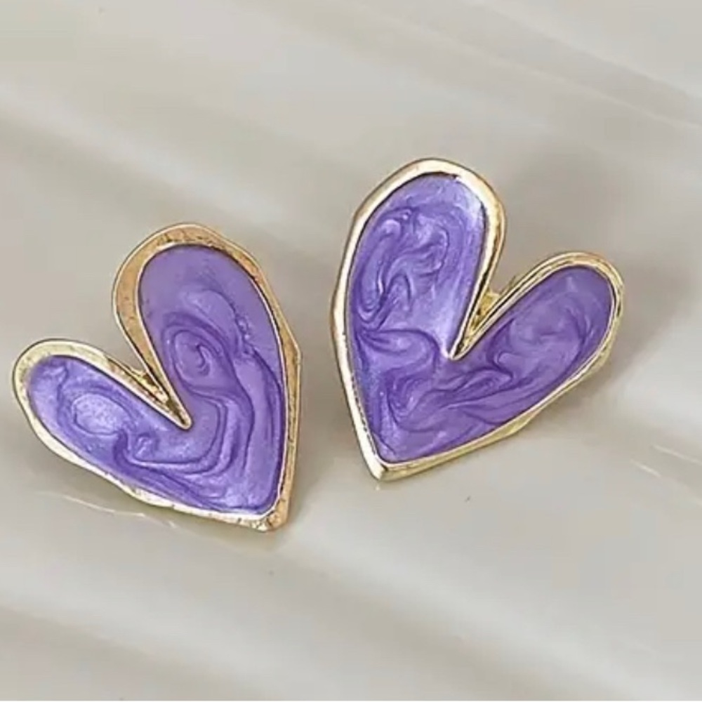 Tiny Colorful Heart Design Stud Earrings Alloy Jewelry Elegant Simple Style